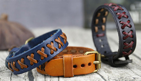 オリジナル牛革ブレスレットLeather Bracelet  ブルー Blue 4枚目の画像