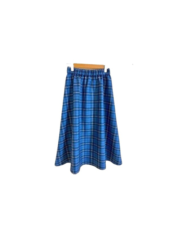 ウール混のチェックのフレアスカート(ブルー) 1枚目の画像