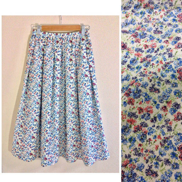 綿ローンの花柄プリントのギャザースカート 2枚目の画像