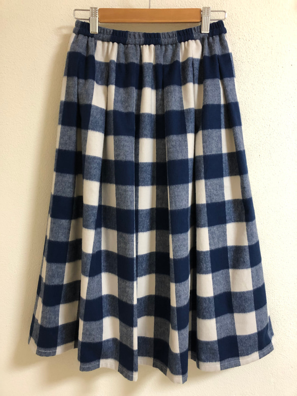 起毛コットンのブロックチェックのギャザースカート 3枚目の画像