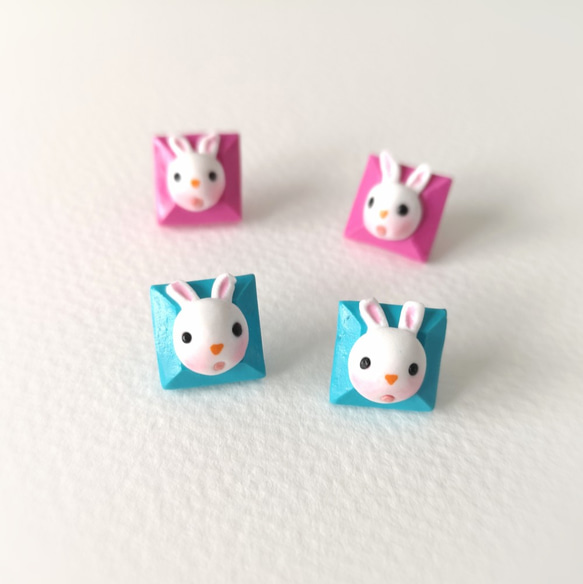 手工輕黏土-淘氣系列 可愛兔子耳環 針式/夾式 第2張的照片