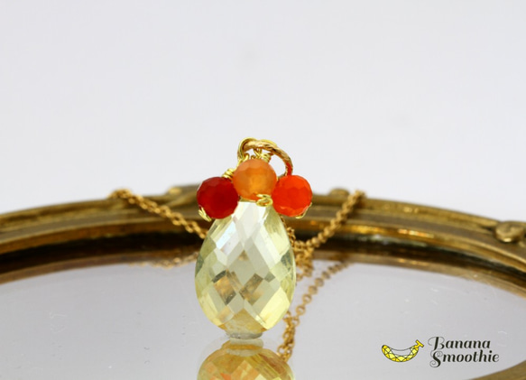 4月誕生石 レモンクォーツ ＆ カーネリアンの 初恋ネックレス 14kgf 1枚目の画像