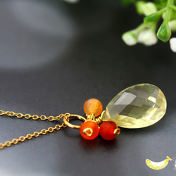 4月誕生石 レモンクォーツ ＆ カーネリアンの 初恋ネックレス 14kgf 2枚目の画像