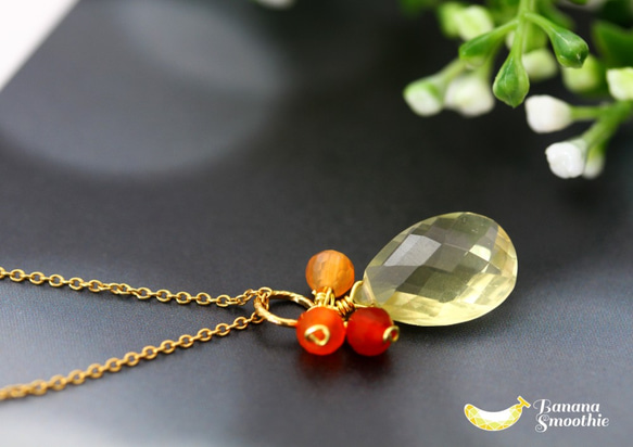 4月誕生石 レモンクォーツ ＆ カーネリアンの 初恋ネックレス 14kgf 2枚目の画像