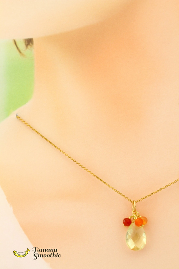 4月誕生石 レモンクォーツ ＆ カーネリアンの 初恋ネックレス 14kgf 3枚目の画像