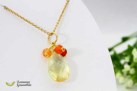 4月誕生石 レモンクォーツ ＆ カーネリアンの 初恋ネックレス 14kgf 4枚目の画像