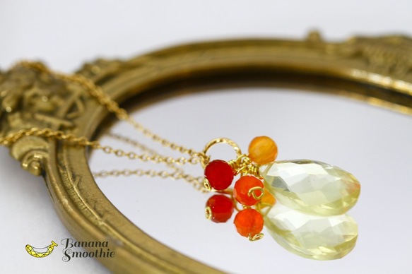 4月誕生石 レモンクォーツ ＆ カーネリアンの 初恋ネックレス 14kgf 5枚目の画像