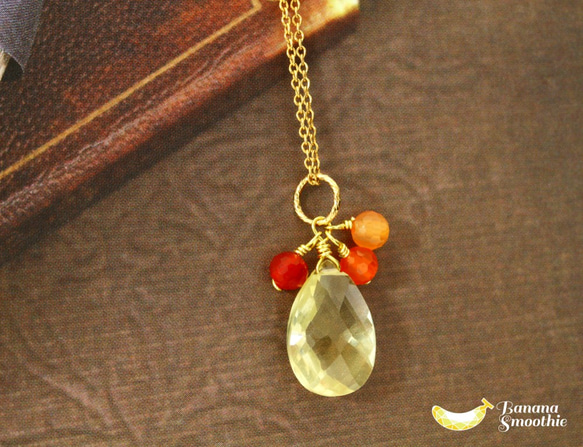 4月誕生石 レモンクォーツ ＆ カーネリアンの 初恋ネックレス 14kgf 6枚目の画像