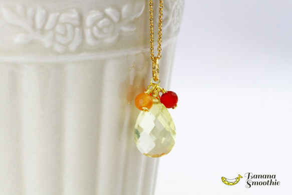 4月誕生石 レモンクォーツ ＆ カーネリアンの 初恋ネックレス 14kgf 7枚目の画像