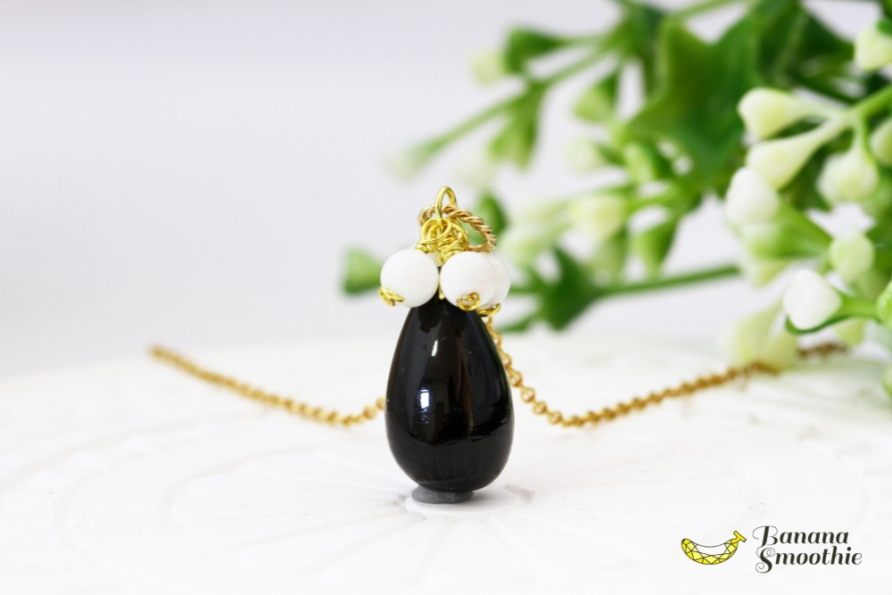 モノトーンの世界 ブラックスピネル × ホワイトオニキス ドロップ プレーン 14kgfネックレス