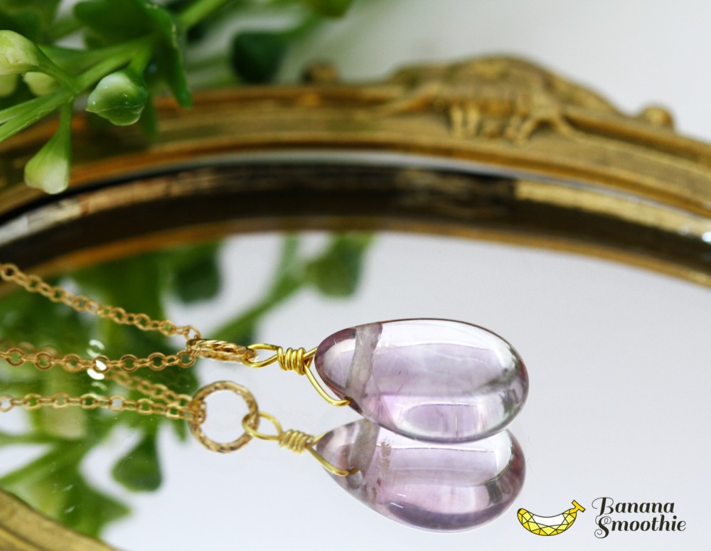 上品な透明感♪ パープルフローライト ペアシェイプ プレーンタイプ 14kgfネックレス