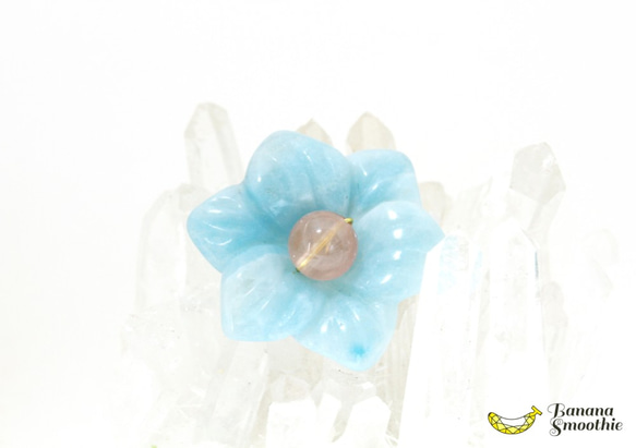 パステルグリーンの大輪の花 アマゾナイト × ディープローズクォーツ 14kgfネックレス 2枚目の画像