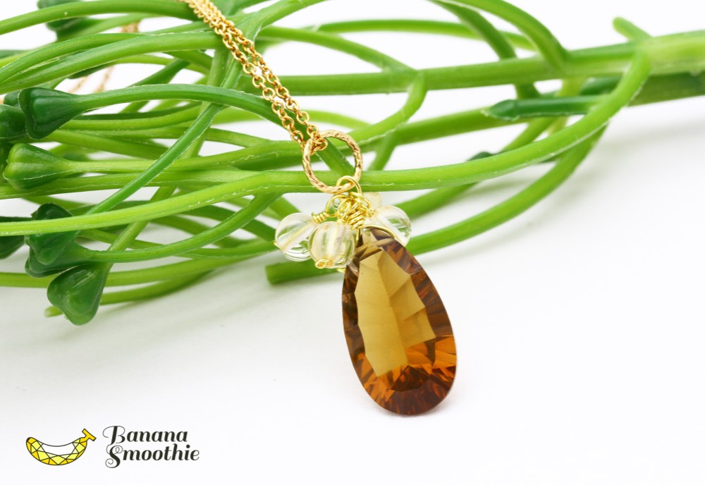 こっくりカラーで大人女子力UP 宝石質 ビアクォーツ コンケーブカット × シトリン 14kgfネックレス