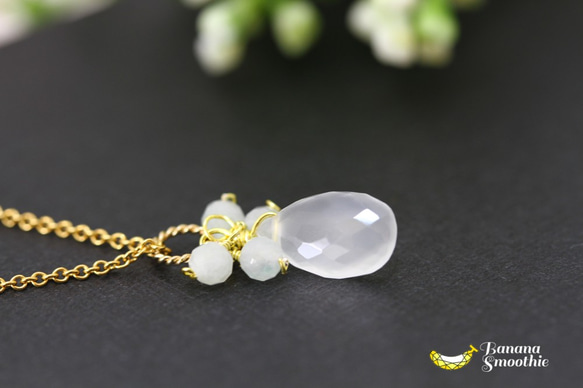 【M様専用】6月誕生石 宝石質 ホワイトムーンストーン × 翡翠 14kgfネックレス 2種類 2枚目の画像
