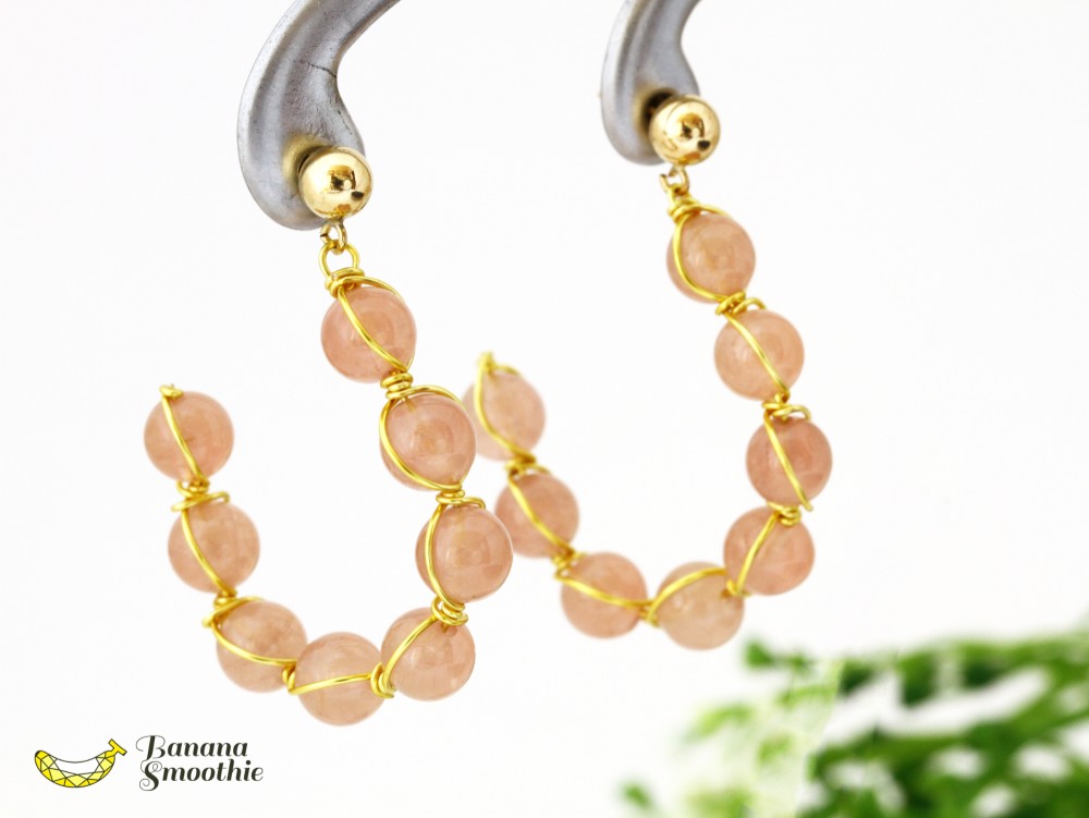 Catharsis  ワイヤーで作る半フープピアス 芯のあるピンク ディープローズクォーツ の 14kgfピアス