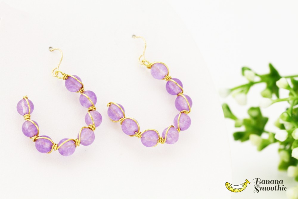 Catharsis  ワイヤーで作る半フープピアス やさしい色味に包まれる パープルジェイド の 14kgfピアス