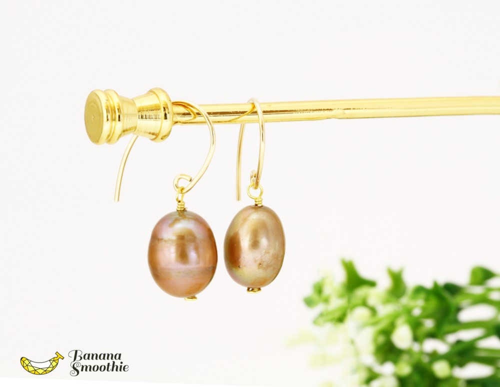 大人のブロンドカラー ブロンド淡水パール バロック型 一粒ピアス 14kgf 6月誕生石