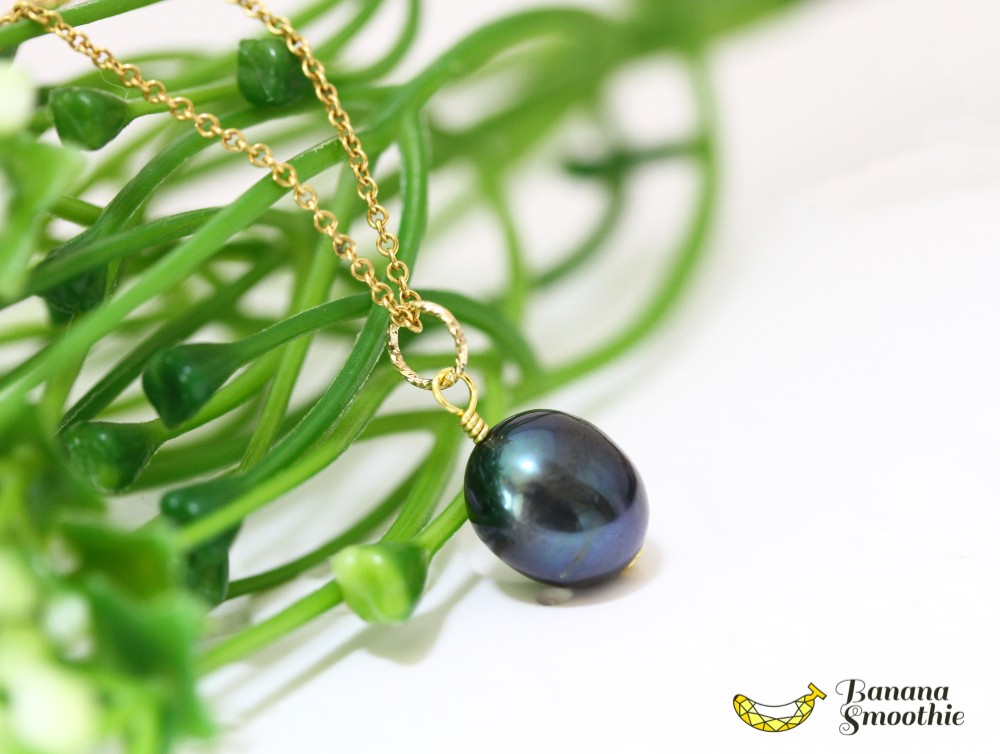 シックな落ち着いた色味 ブラック淡水パール バロック型 一粒ネックレス 14kgf 6月誕生石