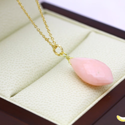 宝石質 ピンクオパール AAA+ マーキス ブリオレットカット 14kgf ネックレス 4枚目の画像