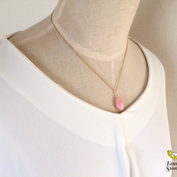 宝石質 ピンクオパール AAA+ マーキス ブリオレットカット 14kgf ネックレス 6枚目の画像