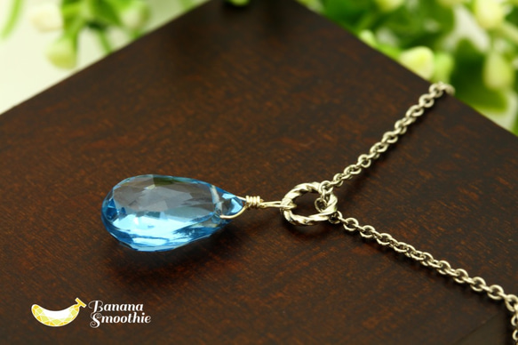 【再販】ライトカラー ロンドンブルートパーズ ブリオレットカット 14kgf ネックレス 1枚目の画像