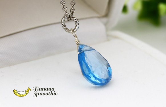 【再販】ライトカラー ロンドンブルートパーズ ブリオレットカット 14kgf ネックレス 2枚目の画像