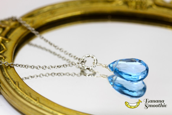 【再販】ライトカラー ロンドンブルートパーズ ブリオレットカット 14kgf ネックレス 3枚目の画像