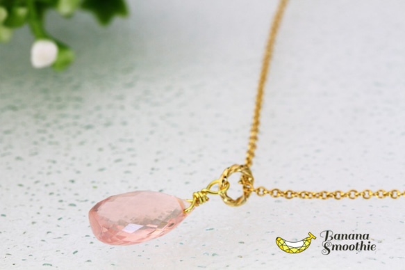 ほんのりピンクで女子力UP！宝石質 ローズクォーツ  Mサイズ 14kgfネックレス 1枚目の画像