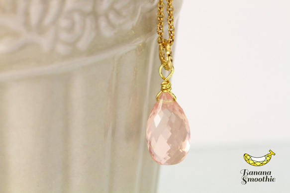 ほんのりピンクで女子力UP！宝石質 ローズクォーツ  Mサイズ 14kgfネックレス 2枚目の画像
