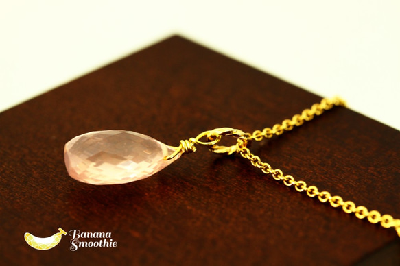 ほんのりピンクで女子力UP！宝石質 ローズクォーツ  Mサイズ 14kgfネックレス 3枚目の画像