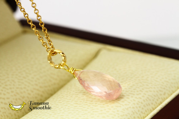 ほんのりピンクで女子力UP！宝石質 ローズクォーツ  Mサイズ 14kgfネックレス 4枚目の画像