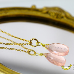 ほんのりピンクで女子力UP！宝石質 ローズクォーツ  Mサイズ 14kgfネックレス 6枚目の画像