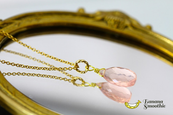 ほんのりピンクで女子力UP！宝石質 ローズクォーツ  Mサイズ 14kgfネックレス 6枚目の画像