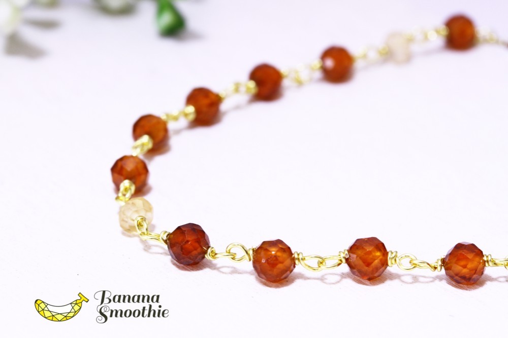 1月誕生石 ヘソナイト(オレンジガーネット)とシトリンの細身ブレスレット 14kgf