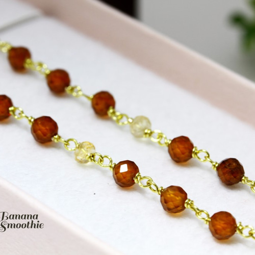 1月誕生石 ヘソナイト(オレンジガーネット)とシトリンの細身