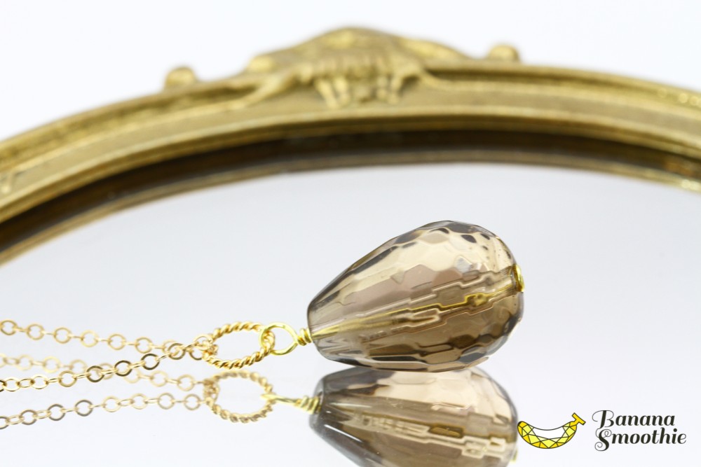 肌になじむ 大人ブラウン 大粒 スモーキークォーツ  14kgfネックレス 4月誕生石