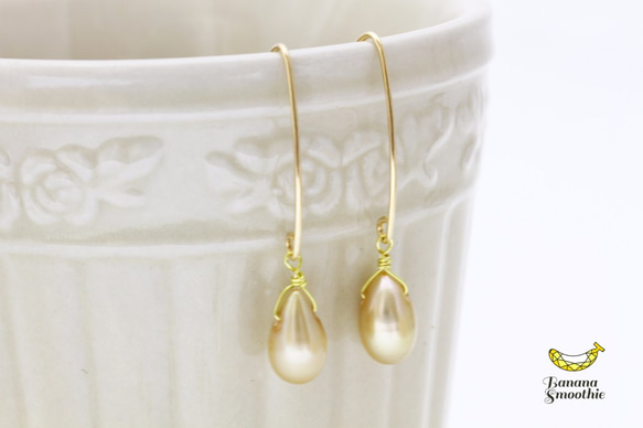 耳元から輝きを シャンパンゴールド 淡水パール 14kgf Vシェイプピアス 4枚目の画像