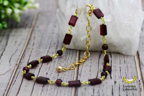 マット感のある大人のガーネット 1月誕生石 14kgfブレスレット 4枚目の画像