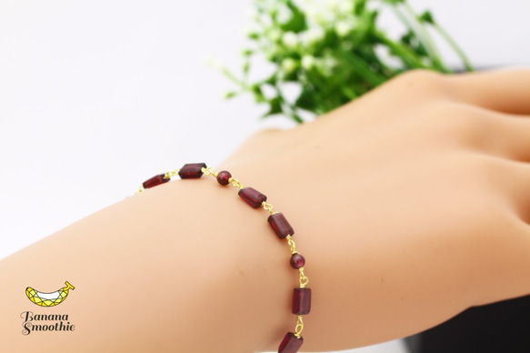 マット感のある大人のガーネット 1月誕生石 14kgfブレスレット 6枚目の画像