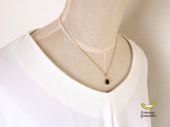 【受注製作】天然石の一粒シンプルネックレス 14kgf 40cm 5枚目の画像