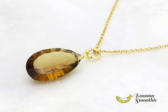 大胆な大粒サイズ 宝石質 ビアクォーツ コンケーブカット 14kgfネックレス 4月誕生石 1枚目の画像