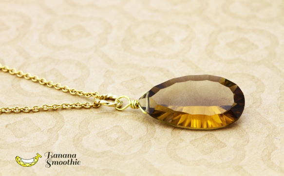 大胆な大粒サイズ 宝石質 ビアクォーツ コンケーブカット 14kgfネックレス 4月誕生石 2枚目の画像