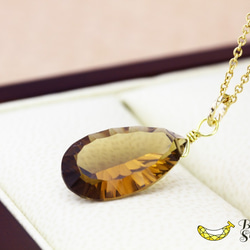 大胆な大粒サイズ 宝石質 ビアクォーツ コンケーブカット 14kgfネックレス 4月誕生石 6枚目の画像