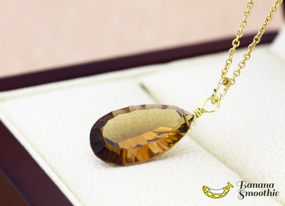 大胆な大粒サイズ 宝石質 ビアクォーツ コンケーブカット 14kgfネックレス 4月誕生石 6枚目の画像