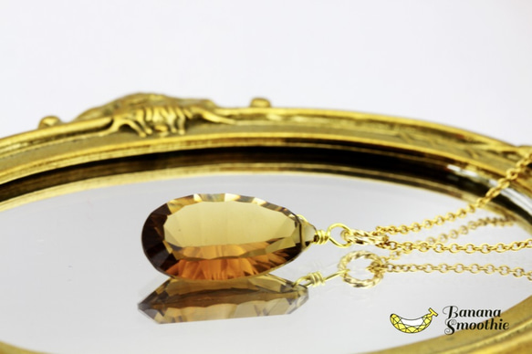 大胆な大粒サイズ 宝石質 ビアクォーツ コンケーブカット 14kgfネックレス 4月誕生石 7枚目の画像