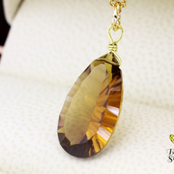 大胆な大粒サイズ 宝石質 ビアクォーツ コンケーブカット 14kgfネックレス 4月誕生石 8枚目の画像