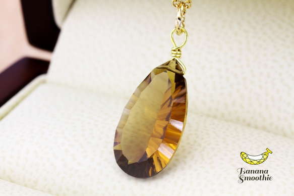 大胆な大粒サイズ 宝石質 ビアクォーツ コンケーブカット 14kgfネックレス 4月誕生石 8枚目の画像