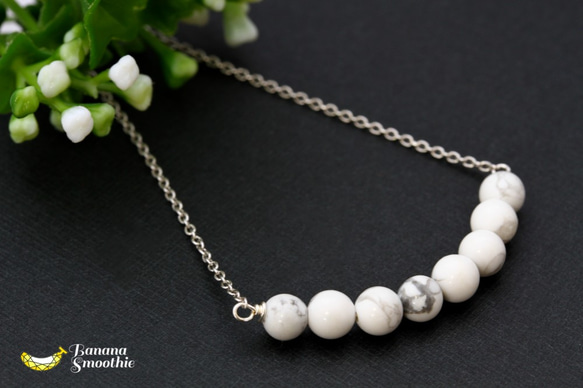 心を清らかにする癒しのストーン ハウライト ラウンド4ｍｍ スタイリッシュな大人ネックレス silver925 1枚目の画像