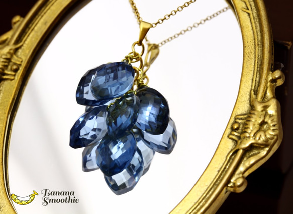 味わい深いブルーが魅力 ロンドンブルークォーツ マーキス 14kgf ぶどうネックレス 2枚目の画像