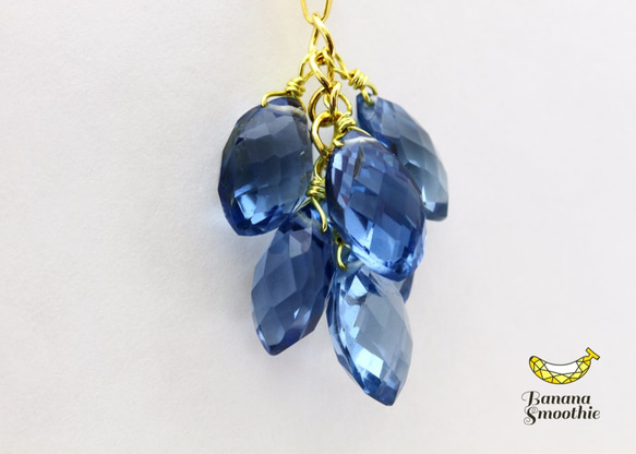 味わい深いブルーが魅力 ロンドンブルークォーツ マーキス 14kgf ぶどうネックレス 3枚目の画像